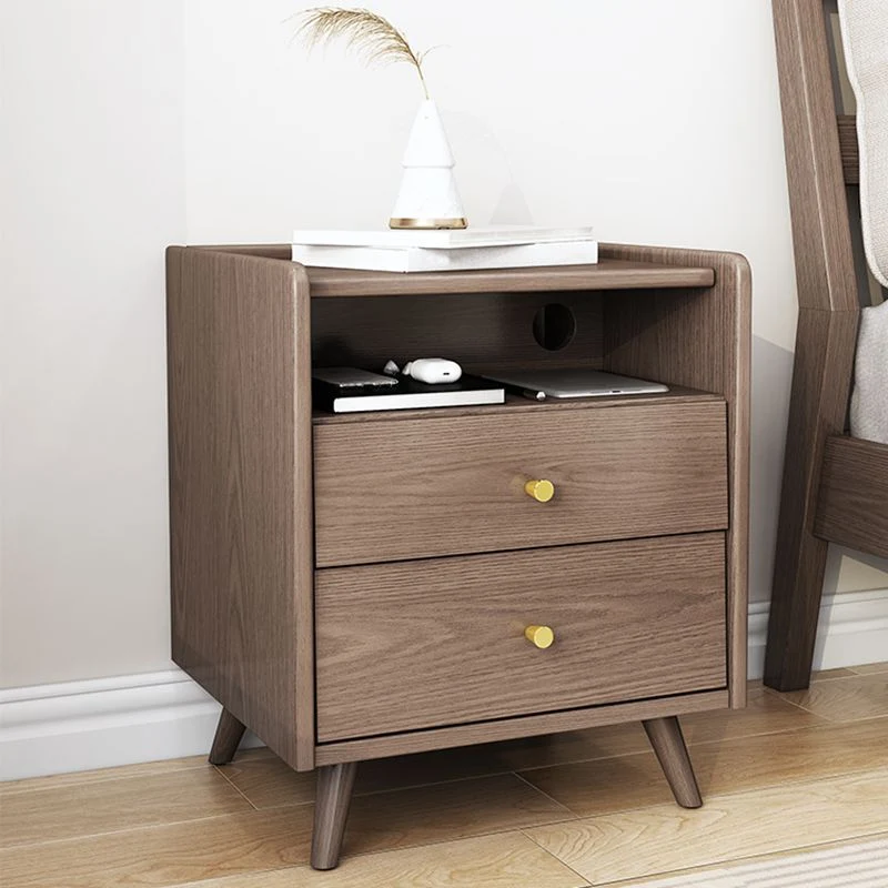 Mesita de noche de madera maciza con 2 cajones y 1 estante, 20,9" de alto Naturales Clearhalo
