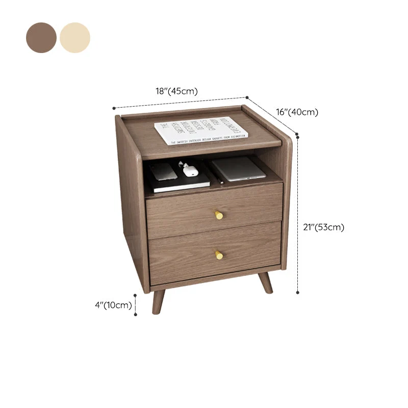 Mesita de noche de madera maciza con 2 cajones y 1 estante, 20,9" de alto Naturales Clearhalo