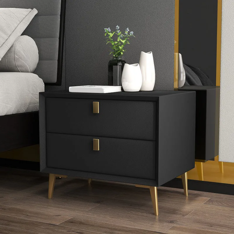 Mesita de noche de madera maciza con patas incluidas, mesa decorativa con 2 cajones Beis Clearhalo