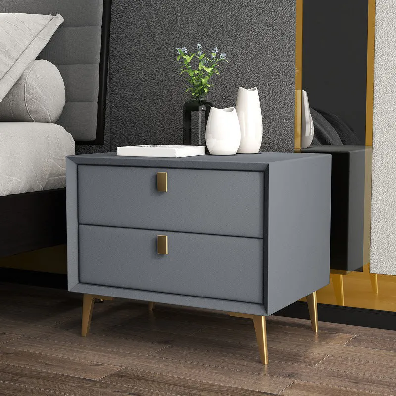 Mesita de noche de madera maciza con patas incluidas, mesa decorativa con 2 cajones Beis Clearhalo