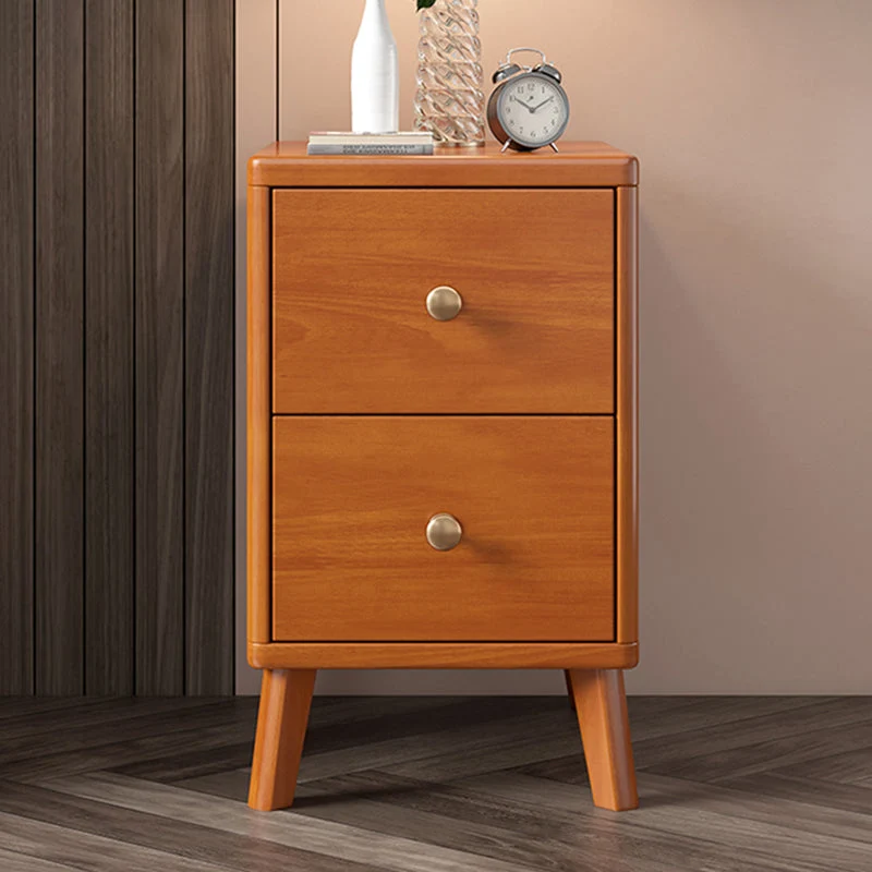 Mesita de noche de madera maciza Mesa de noche contemporánea con cajones Naturales Clearhalo