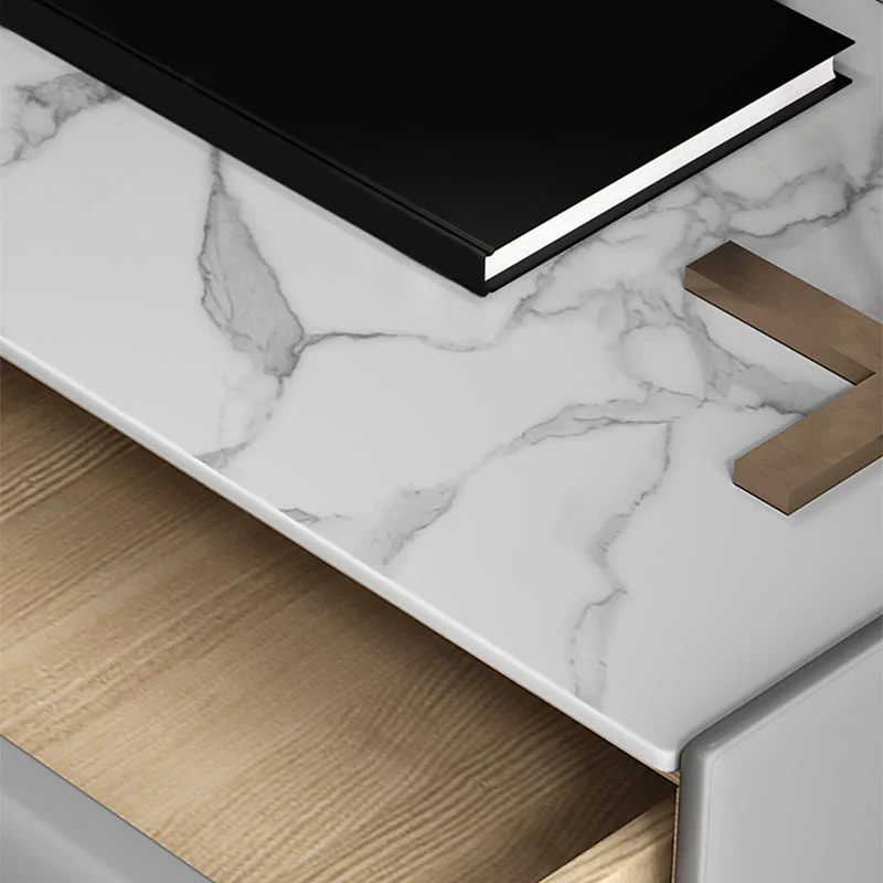 Mesita de noche de madera maciza, mesita de noche moderna con tapa de piedra de 2 cajones Azul Clearhalo