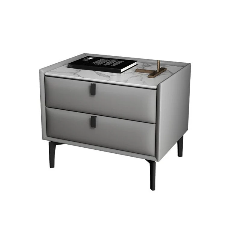 Mesita de noche de madera maciza, mesita de noche moderna con tapa de piedra de 2 cajones Azul Clearhalo