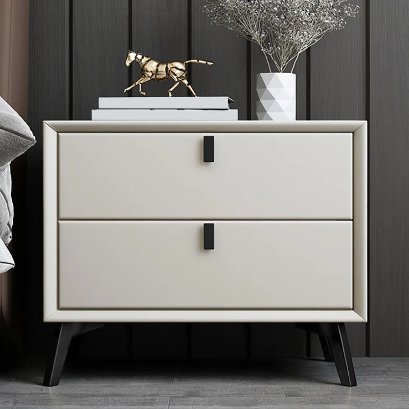 Mesita de noche de madera maciza Mesita de noche moderna con cajones Beis Clearhalo