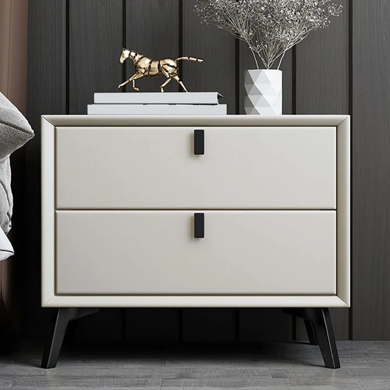 Mesita de noche de madera maciza Mesita de noche moderna con cajones Beis Clearhalo