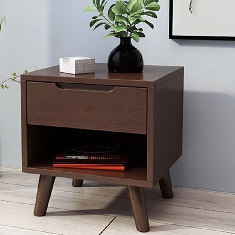 Mesita de noche de madera maciza Mesita de noche contemporánea con patas Marron Clearhalo