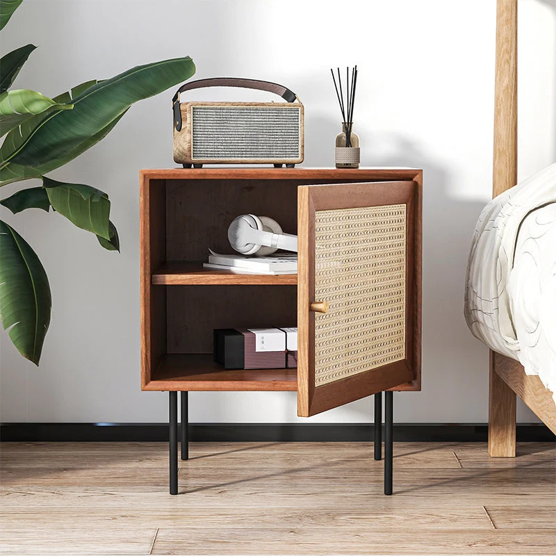 Mesita de noche de madera maciza, mesita de noche contemporánea con almacenamiento Naturales Clearhalo