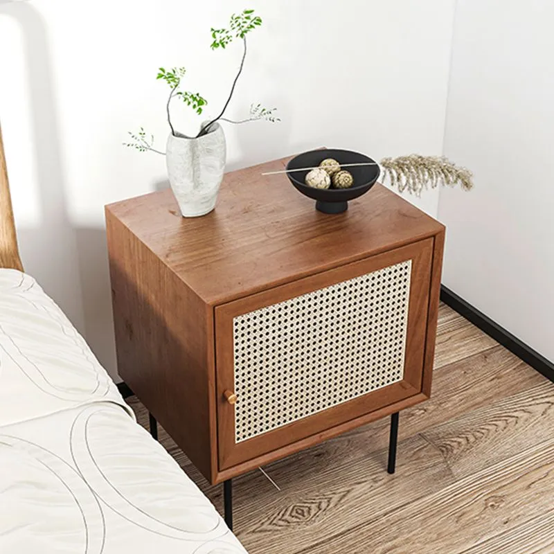 Mesita de noche de madera maciza, mesita de noche contemporánea con almacenamiento Naturales Clearhalo
