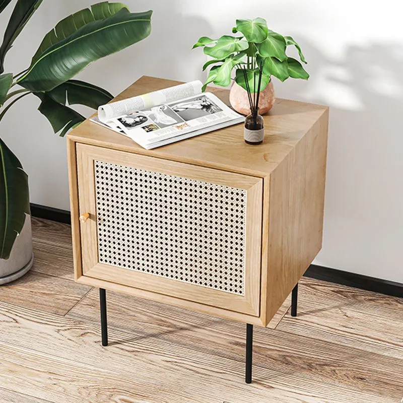 Mesita de noche de madera maciza, mesita de noche contemporánea con almacenamiento Naturales Clearhalo