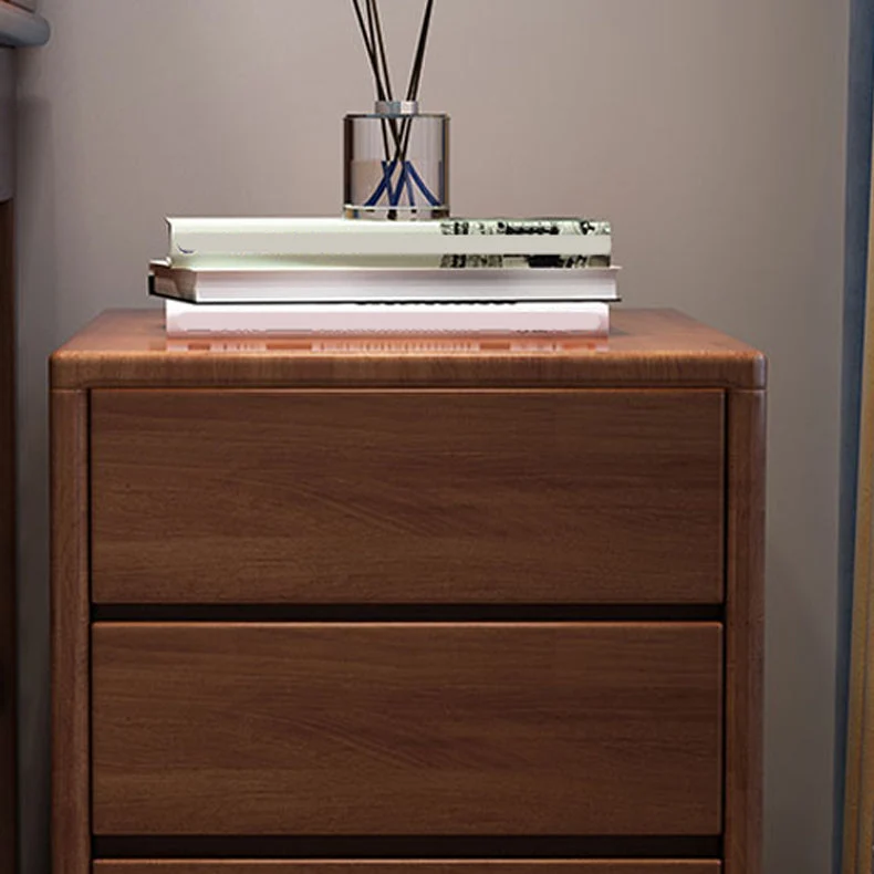 Mesita de noche de madera maciza Mesita de noche minimalista moderna con cajones Nuez Clearhalo