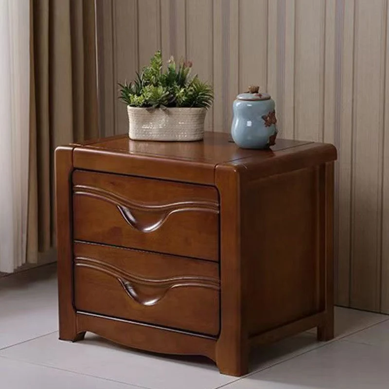 Mesita de noche de madera maciza, mesita de noche moderna con 2 cajones para sala de estar Rojo Clearhalo