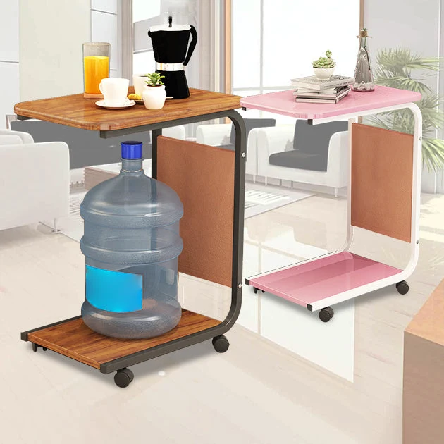 Mesita de noche de madera y metal Mesita de noche abierta minimalista moderna con ruedas Marron Clearhalo