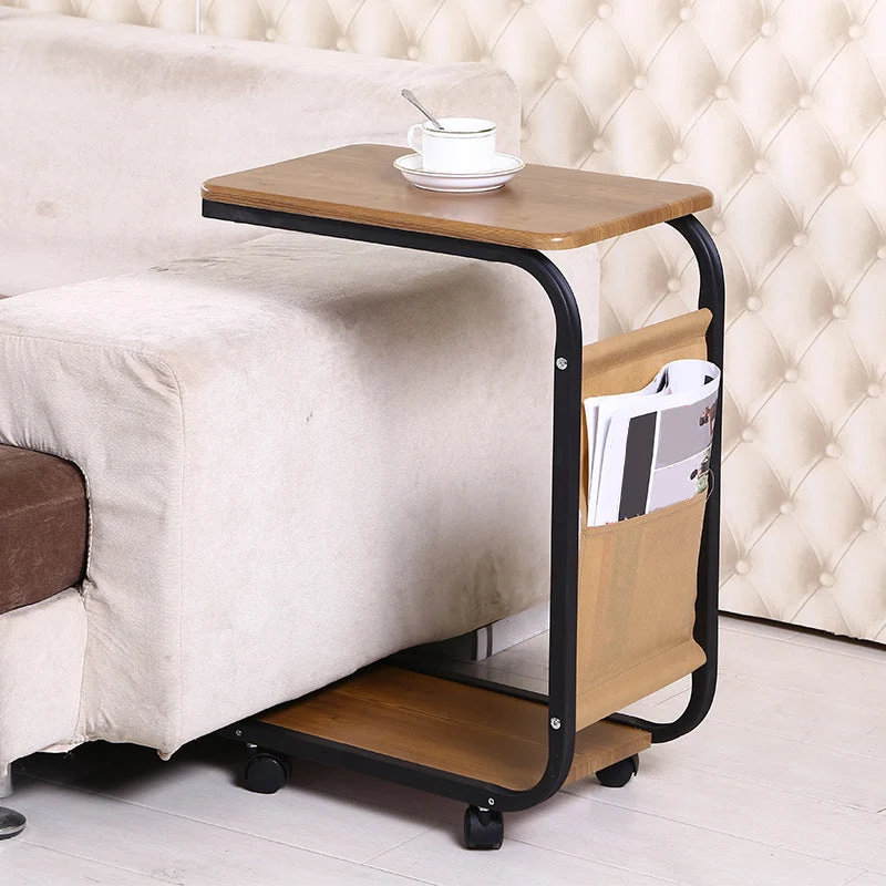 Mesita de noche de madera y metal Mesita de noche abierta minimalista moderna con ruedas Marron Clearhalo
