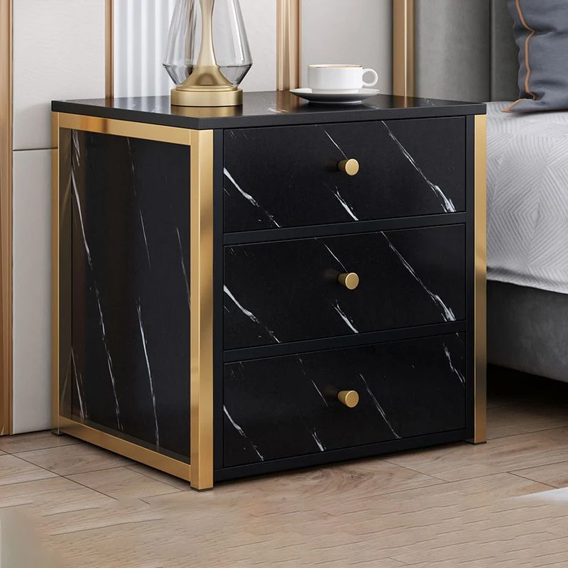 Mesita de noche de madera y metal Mesita de noche minimalista moderna con cajones Negro Clearhalo