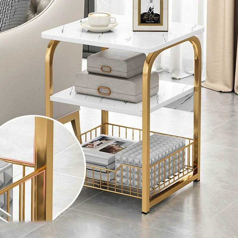 Mesita de noche de madera moderna de 16,5"/24,4" de altura con estante Gris Clearhalo