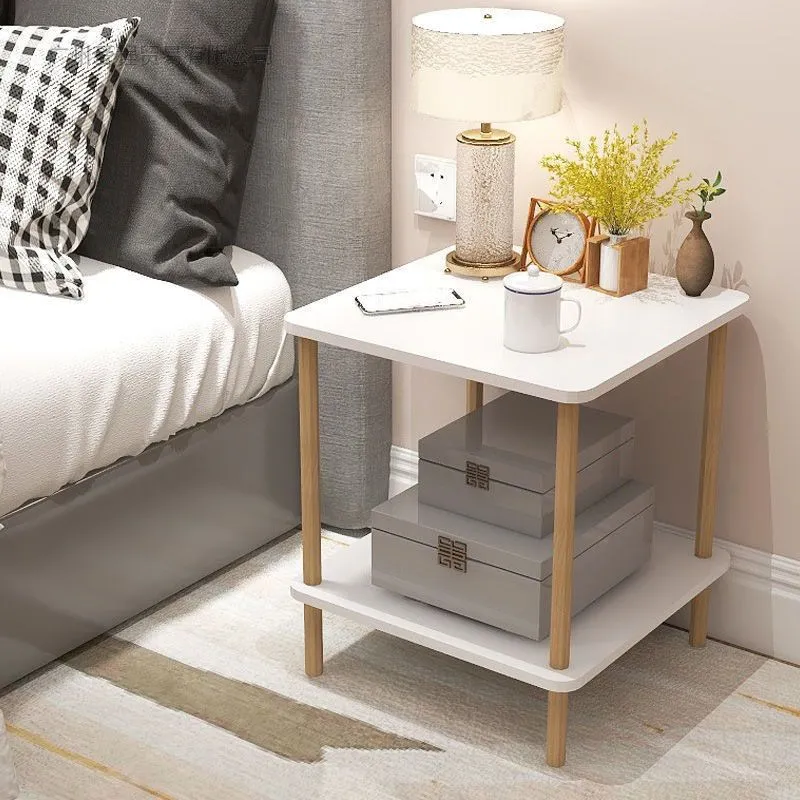 Mesita de noche de madera moderna con almacenamiento abierto para dormitorio Blanco Clearhalo