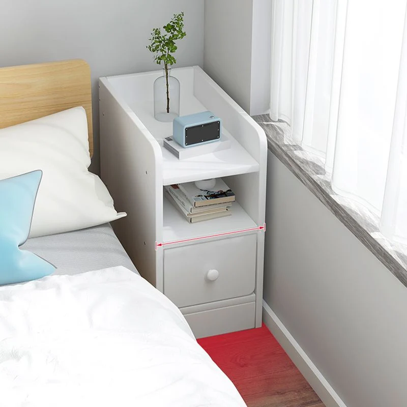 Mesita de noche de madera moderna, estante inferior, mesita de noche con cajón para dormitorio Clearhalo