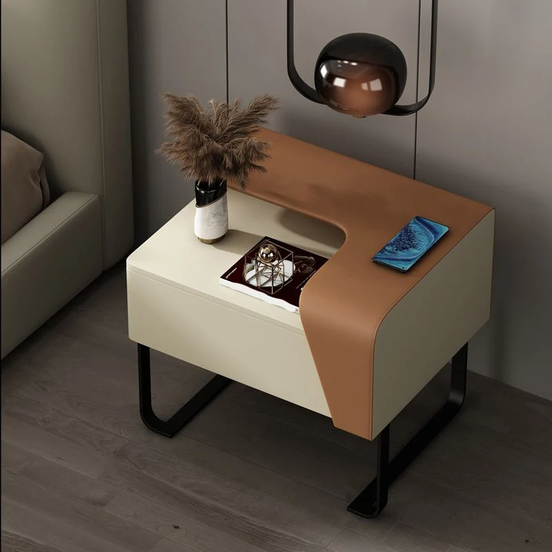 Mesita de noche de madera moderna, mesita de noche con trineo de 19" de alto y cajón Gris Clearhalo