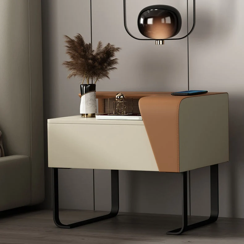 Mesita de noche de madera moderna, mesita de noche con trineo de 19" de alto y cajón Gris Clearhalo