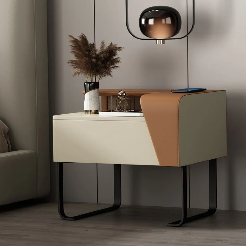Mesita de noche de madera moderna, mesita de noche con trineo de 19" de alto y cajón Gris Clearhalo