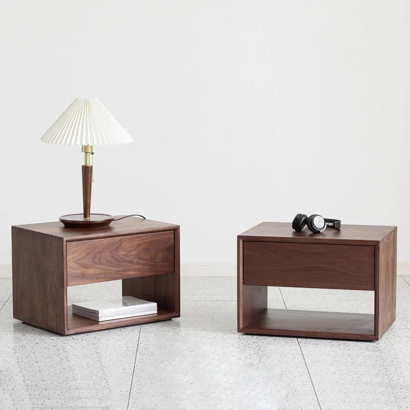 Mesita de noche de madera perlada, 1 cajón, mesita de noche abierta contemporánea con almacenamiento Nuez Clearhalo