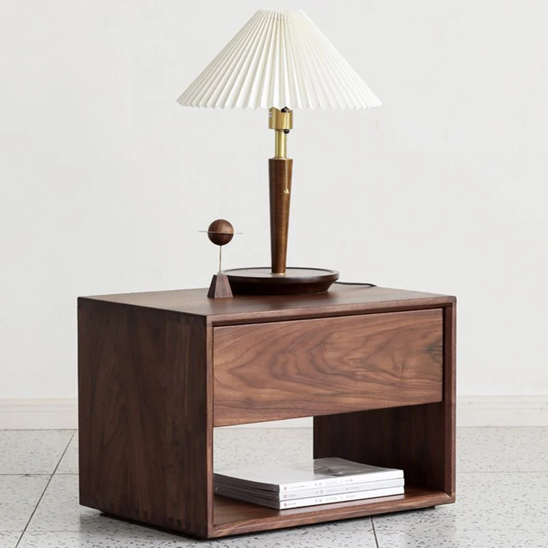 Mesita de noche de madera perlada, 1 cajón, mesita de noche abierta contemporánea con almacenamiento Nuez Clearhalo