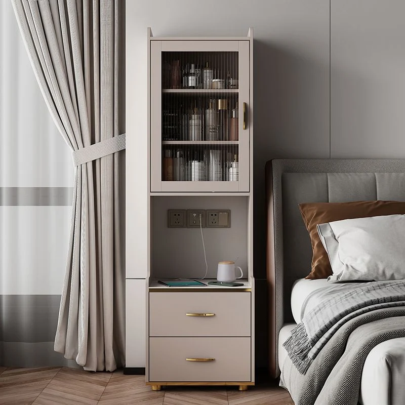 Mesita de noche de madera sintética, mesa decorativa moderna, mesita de noche con cajones Blanco Clearhalo