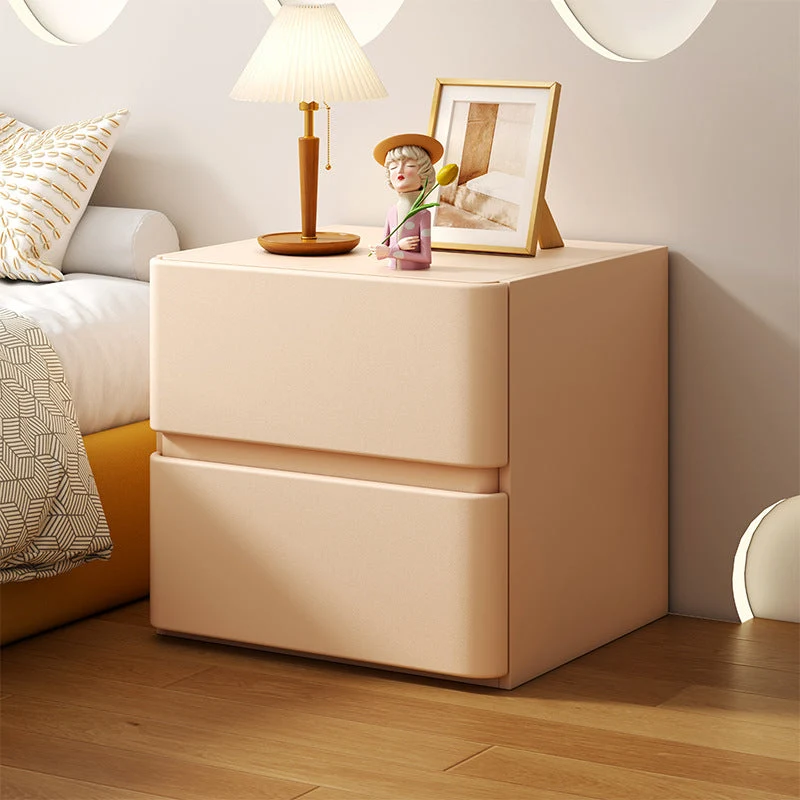 Mesita de noche de madera sintética, mesita de noche contemporánea con 2 cajones Blanco Clearhalo