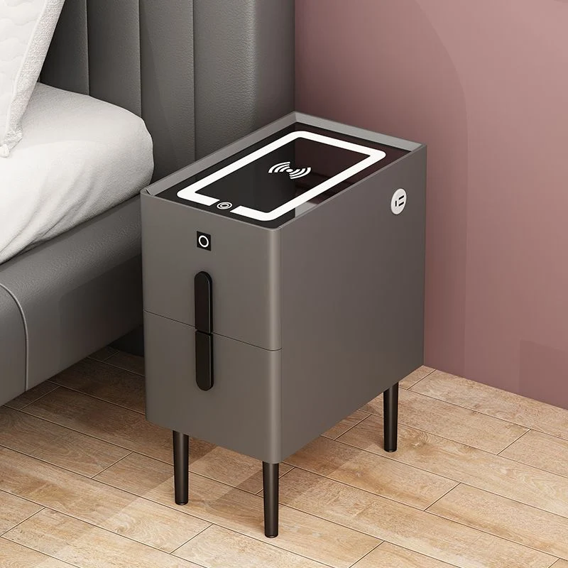 Mesita de noche de madera y vidrio Mesita de noche minimalista moderna con patas Blanco Clearhalo