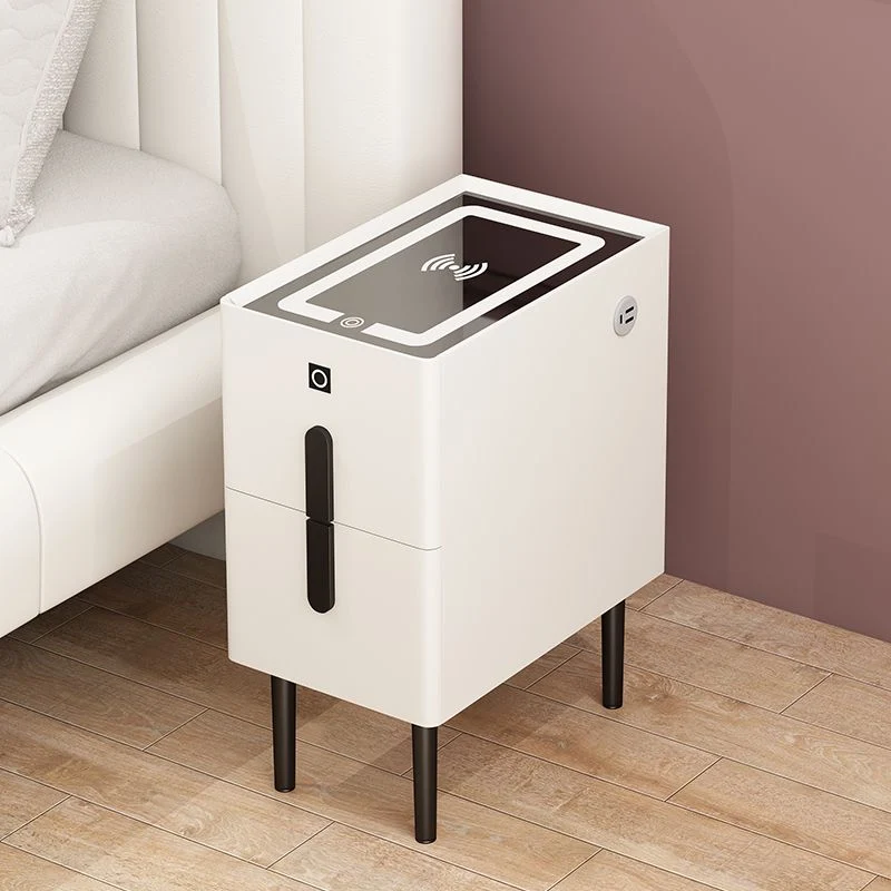 Mesita de noche de madera y vidrio Mesita de noche minimalista moderna con patas Blanco Clearhalo