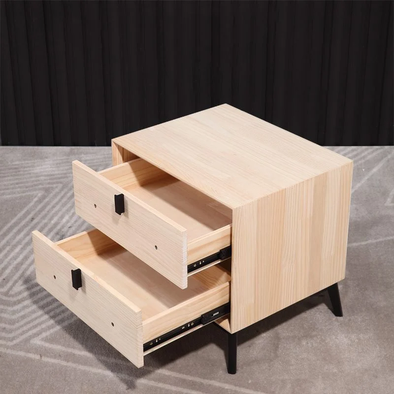 Mesita de noche o mesa auxiliar de madera, mesa de noche de 18,5" de alto con 4 patas y 2 cajones Clearhalo