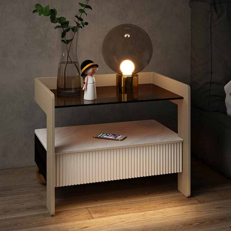 Mesita de noche o mesa auxiliar de madera, mesita de noche de 20" de alto con patas y cajón Albaricoque Clearhalo