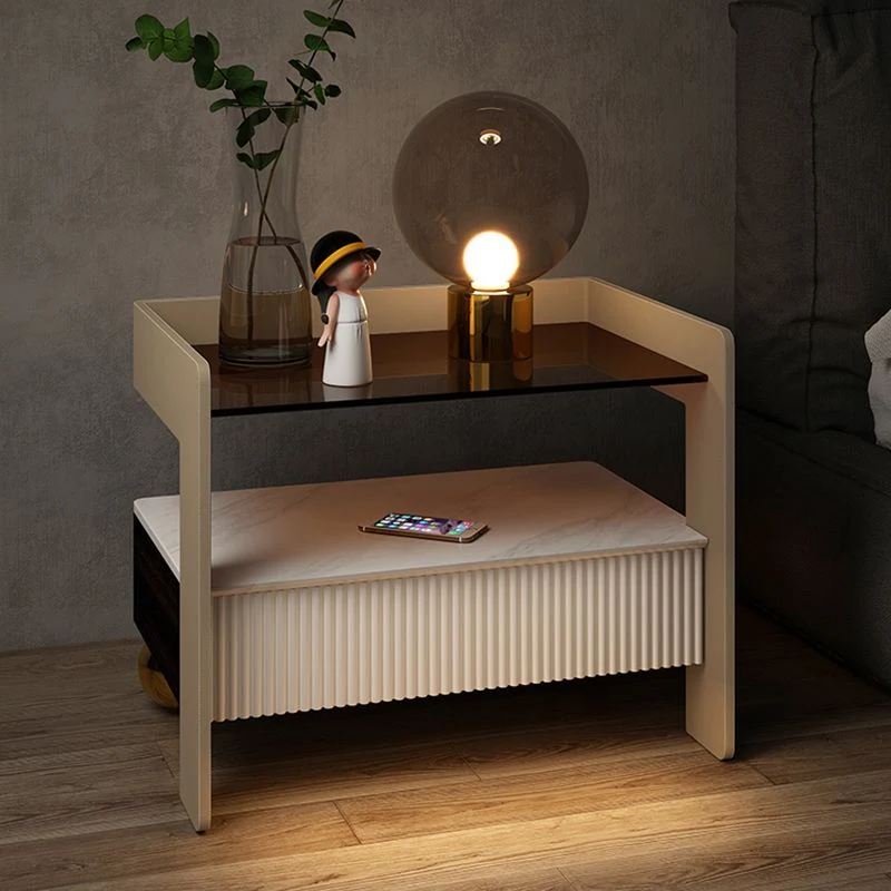 Mesita de noche o mesa auxiliar de madera, mesita de noche de 20" de alto con patas y cajón Albaricoque Clearhalo