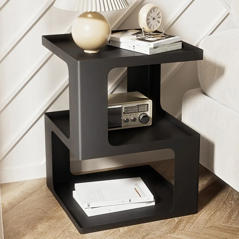Mesita de noche de metal contemporánea, mesa decorativa abierta con almacenamiento, mesita de noche para dormitorio Blanco...