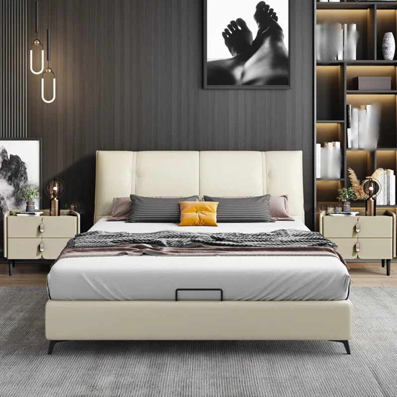 Mesita de noche moderna de 2 cajones de madera maciza de piel sintética con patas Cafe Clearhalo