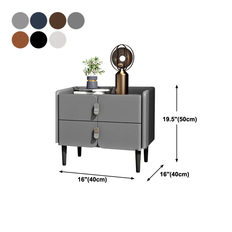 Mesita de noche moderna de 2 cajones de madera maciza de piel sintética con patas Cafe Clearhalo