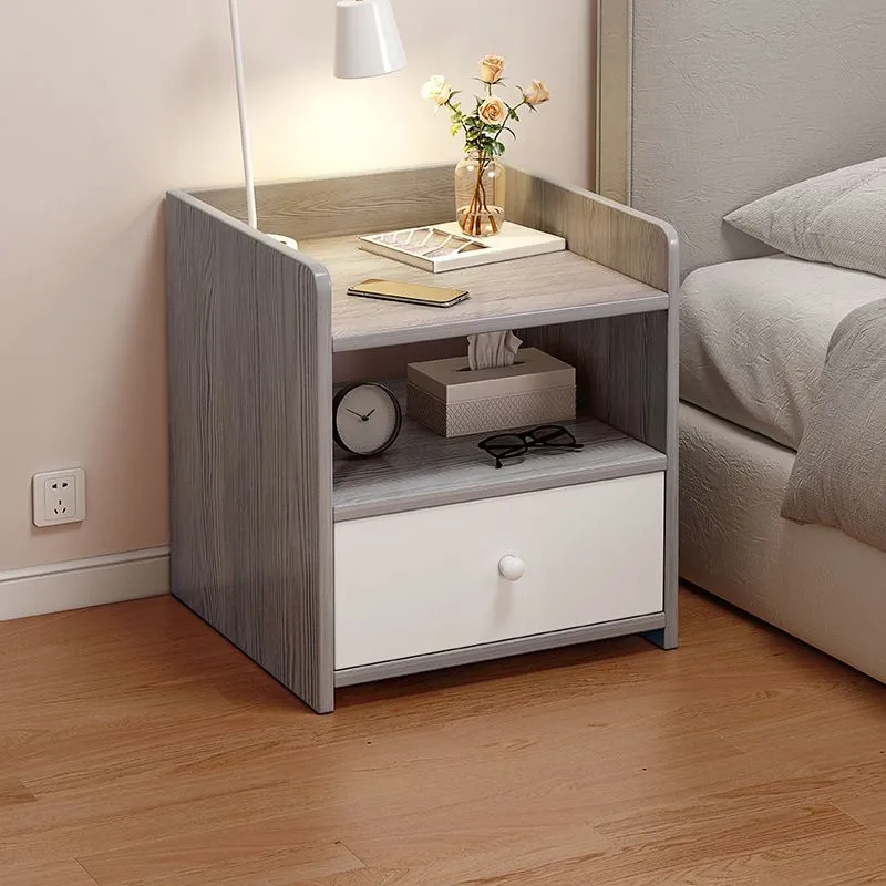 Mesita de noche moderna con acabado antiguo y almacenamiento abierto Amarillo Clearhalo