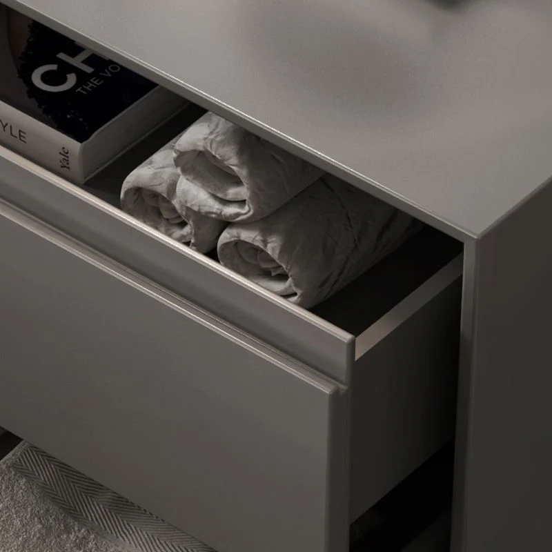 Mesita de noche moderna con acabado antiguo y mesa decorativa con 2 cajones Gris Clearhalo