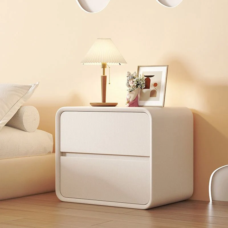Mesita de noche moderna con acento de cuero y 2 cajones Gris Clearhalo