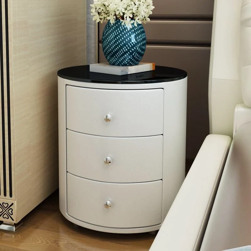 Mesita de noche moderna con acento de piedra, cajón, almacenamiento, mesita de noche para dormitorio Blanco Clearhalo