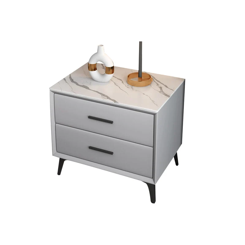 Mesita de noche moderna con acento de piedra y 2 cajones Gris Clearhalo
