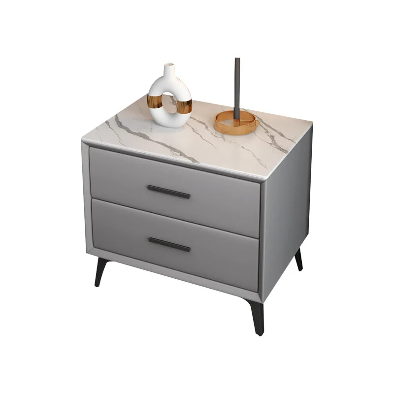 Mesita de noche moderna con acento de piedra y 2 cajones Gris Clearhalo