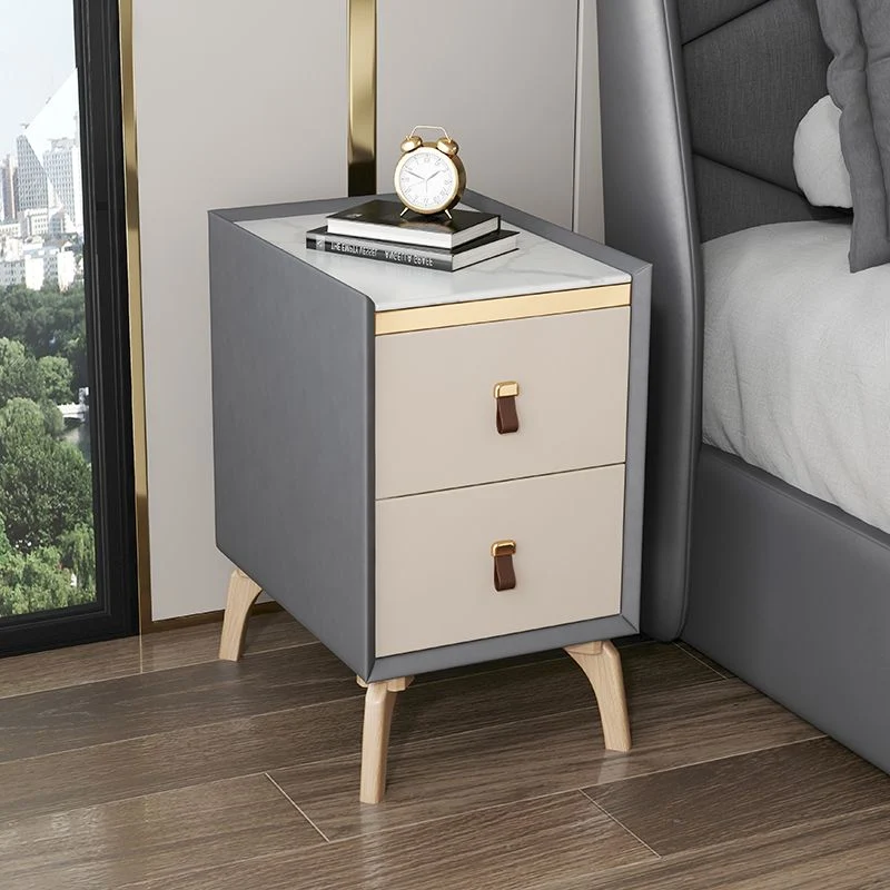 Mesita de noche moderna con acento de piedra y cajones Gris Clearhalo