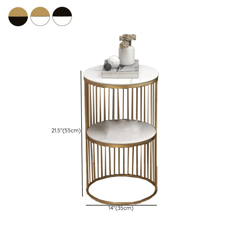 Mesita de noche moderna con acento de piedra y 2 estantes para sala de estar Negro Clearhalo