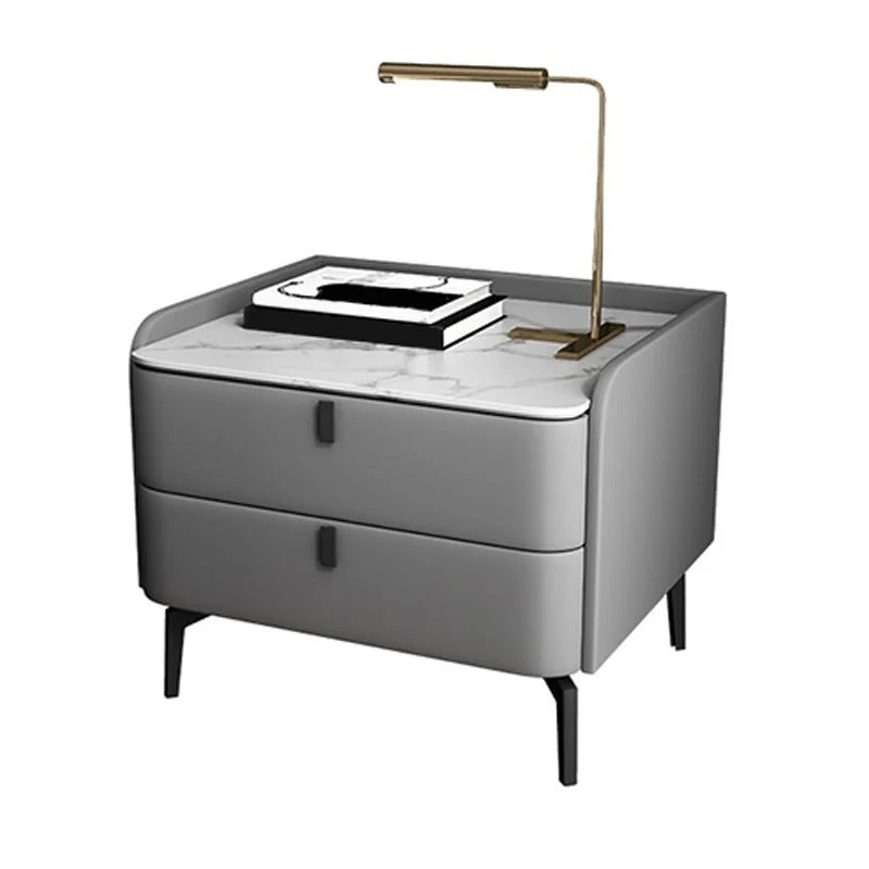 Mesita de noche moderna con acento de piedra y 2 cajones Verde Clearhalo