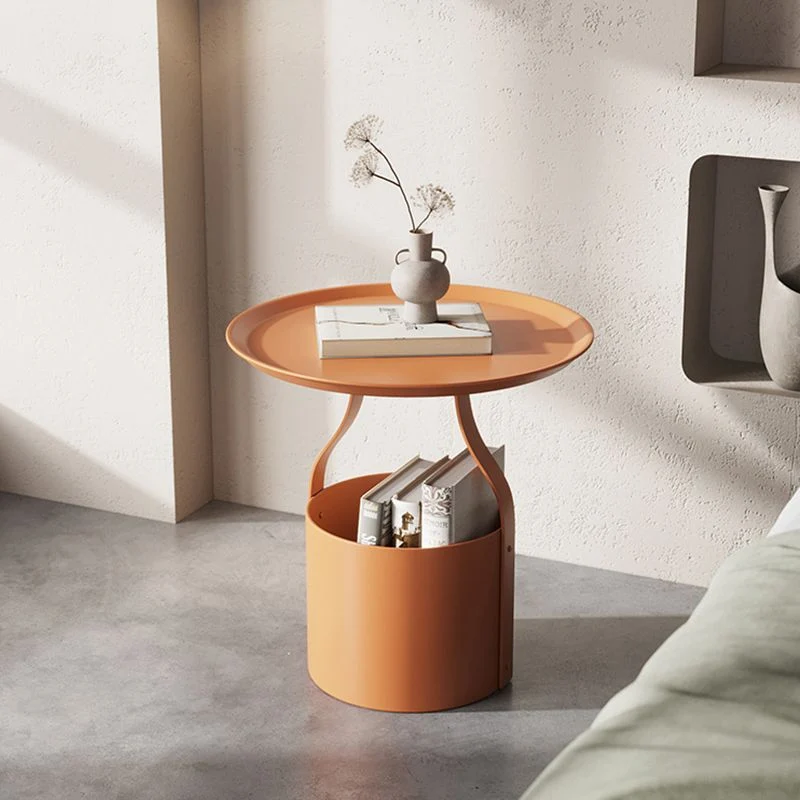 Mesita de noche moderna con almacenamiento abierto de metal para dormitorio Naranja Clearhalo