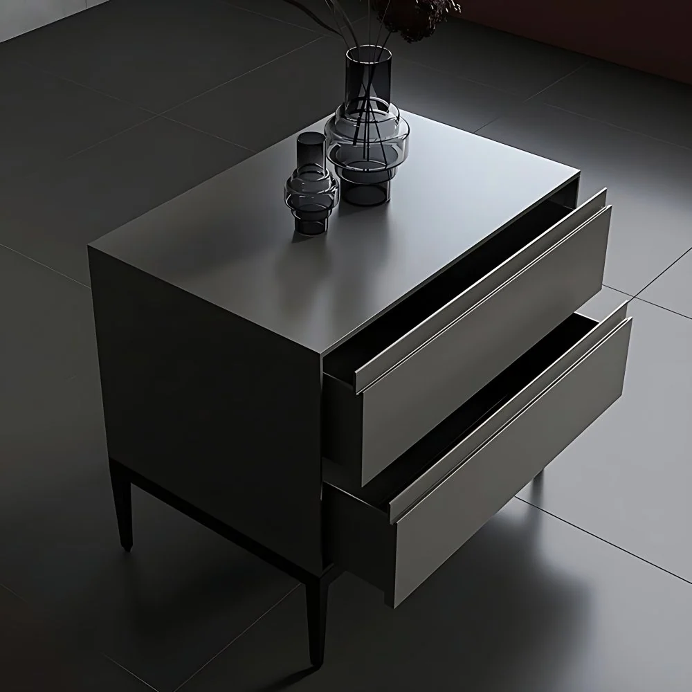 Mesita de noche moderna con almacenamiento en cajones, mesa de noche con acabado antiguo Gris Clearhalo