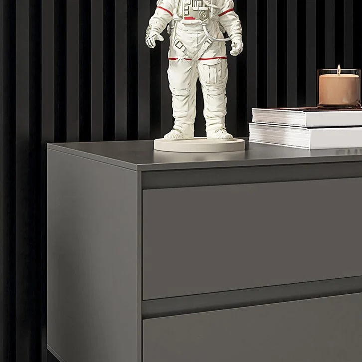 Mesita de noche moderna con almacenamiento en cajones, mesa de noche con acabado antiguo Gris Clearhalo