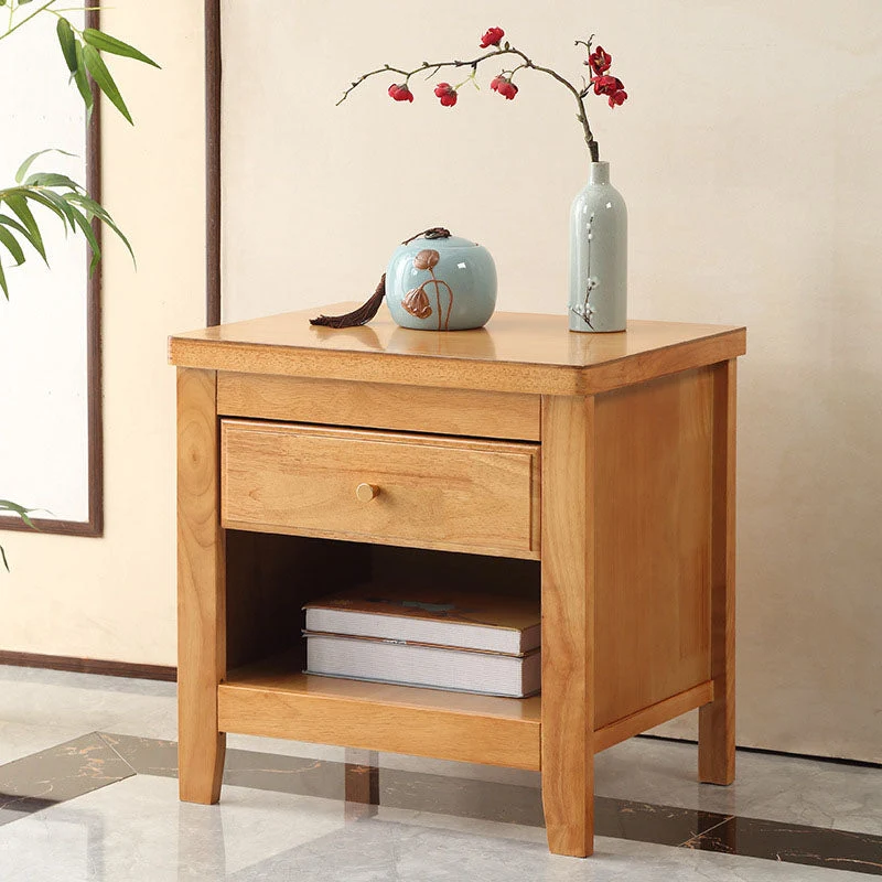 Mesita de noche moderna con cajones incluidos, mesa de noche de madera de caucho para dormitorio Madera Clearhalo