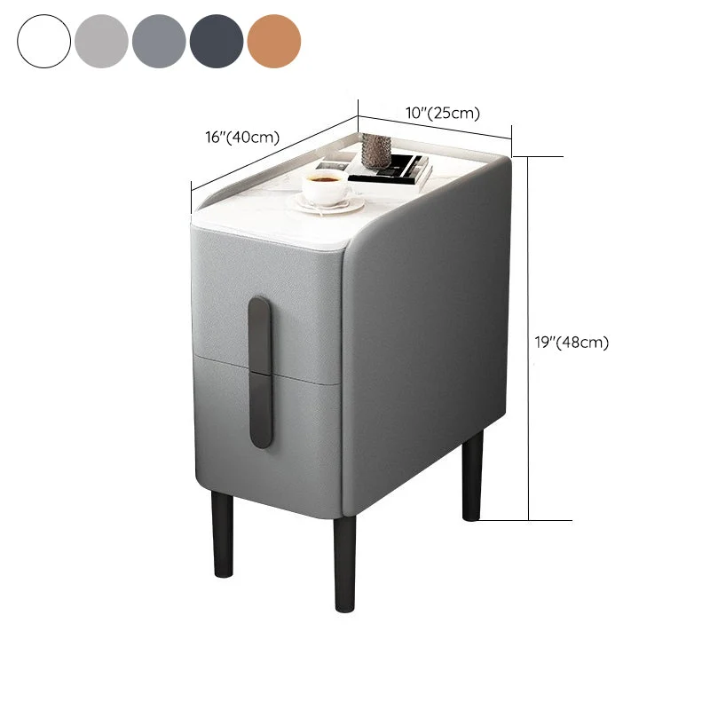 Mesita de noche moderna con 2 cajones, mesa decorativa, acabado antiguo, mesita de noche con tapa de pizarra Gris Clearhalo